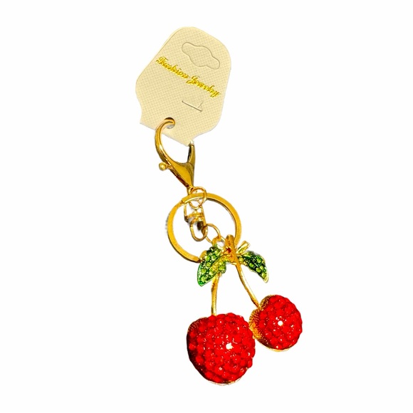 Accessories - Blingy Cherry Bag Charm / Keychain in Gold & Red NWT